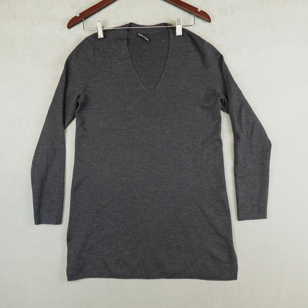 Eileen Fisher Dress 100% Superfine Merino Wool Size Small V Neck Long Sleeve